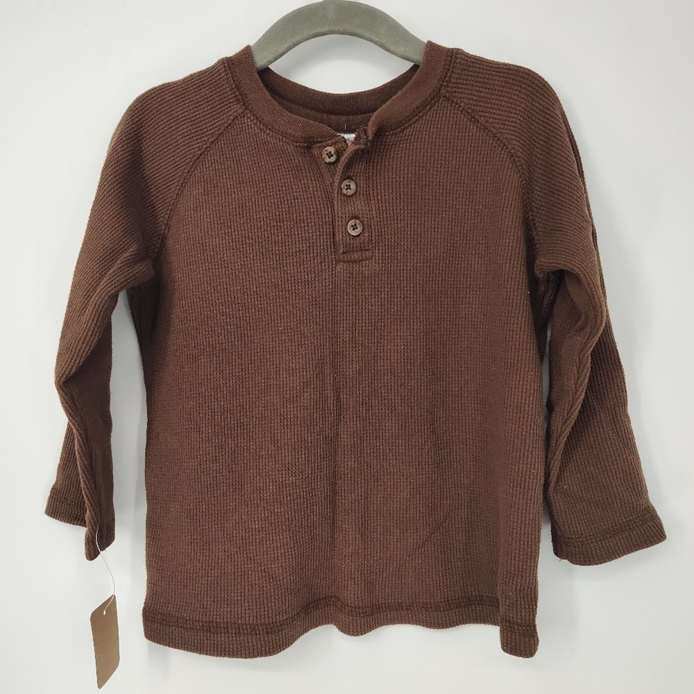 Garanimals Chocolate Brown Long Sleeve Thermal Henley Shirt Size 3T